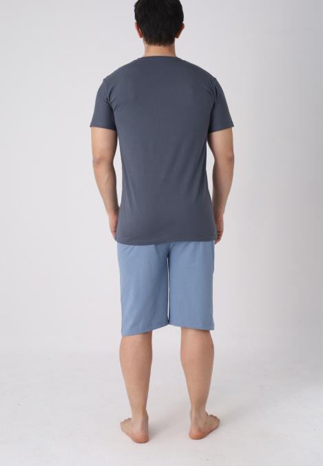 Pijama barbat cu maneca scurta si pantaloni 3/4, culoare gri inchis, Engros